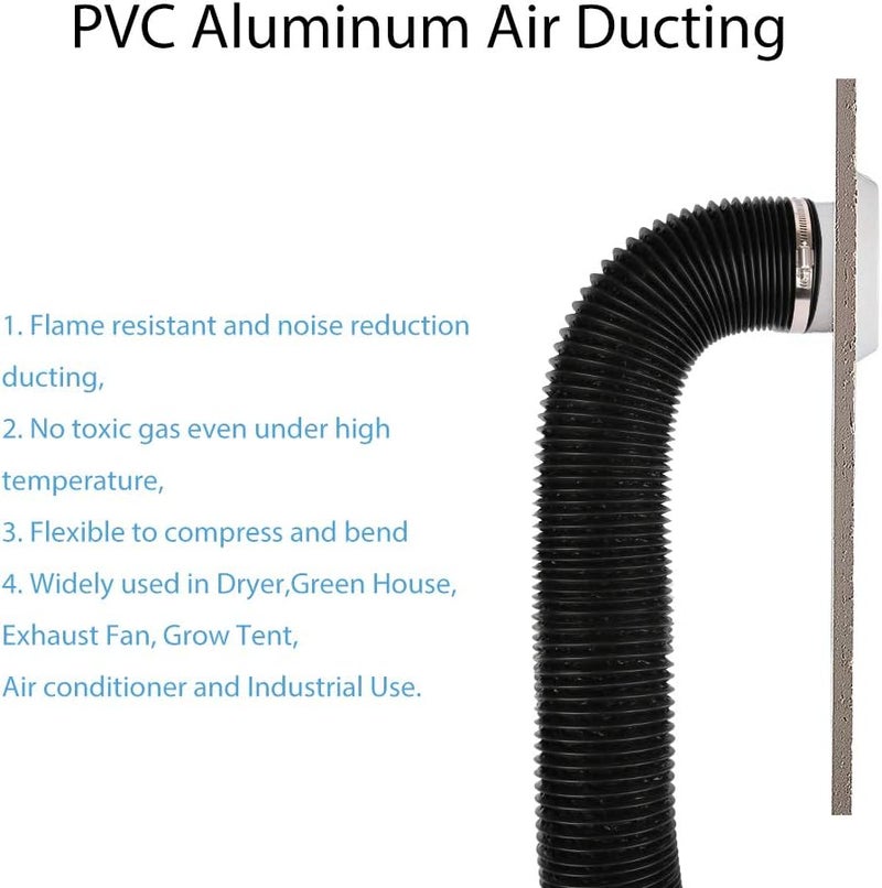 YIJUHOU 4 Inch 8FT Dryer Vent Hose, Flexible Air Ducting for Clothes Dryer Grow Tent Exhaust Fan, with 2 Clamps (Black) - Image 2