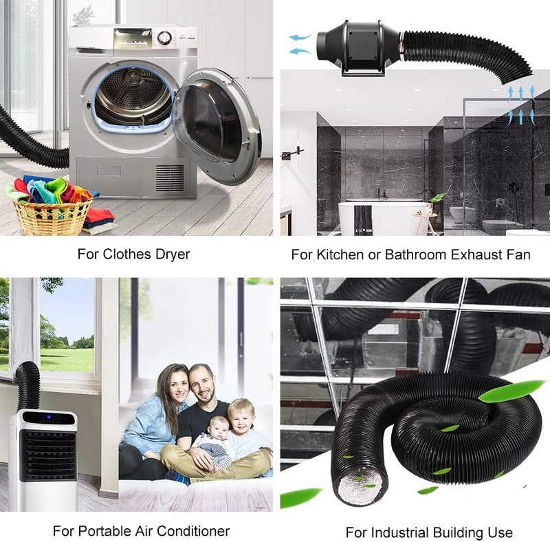 YIJUHOU 4 Inch 8FT Dryer Vent Hose, Flexible Air Ducting for Clothes Dryer Grow Tent Exhaust Fan, with 2 Clamps (Black) - Image 5