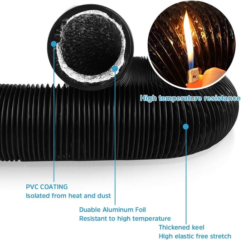 YIJUHOU 4 Inch 8FT Dryer Vent Hose, Flexible Air Ducting for Clothes Dryer Grow Tent Exhaust Fan, with 2 Clamps (Black) - Image 3