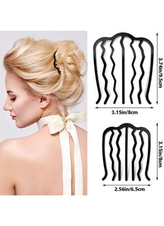 Patelai 4 Piece Hair Fork Clip Vintage Hair Side Combs U Shape Teeth Alloy Paint Hair Pin Hair Clip Stick Includes Small and Large Hair Side Combs Updo Combs Hairstyle Hair Accessories for Women Girls, Black  - Image 3