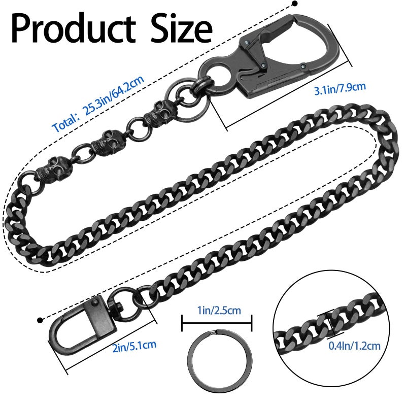 Ahiller Skull Pants Chain for Men,25''Heavy Punk Biker Anti-Theft Wallet Chains for Keys,Jeans,Belt Goth Accessories(KLLLT-Gunmetal-1P) - Image 4