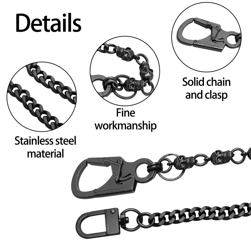 Ahiller Skull Pants Chain for Men,25''Heavy Punk Biker Anti-Theft Wallet Chains for Keys,Jeans,Belt Goth Accessories(KLLLT-Gunmetal-1P) - Image 5