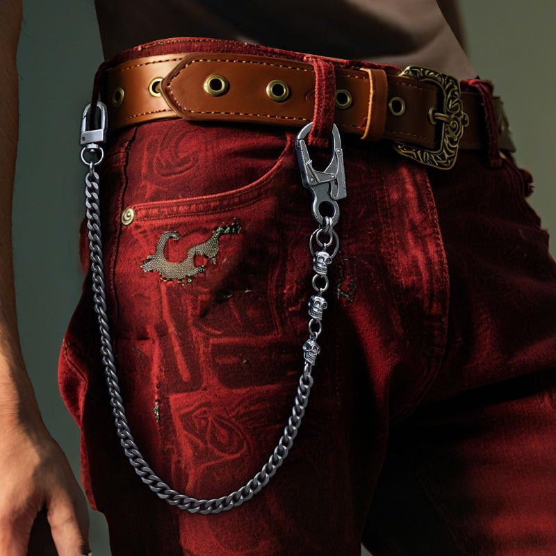 Ahiller Skull Pants Chain for Men,25''Heavy Punk Biker Anti-Theft Wallet Chains for Keys,Jeans,Belt Goth Accessories(KLLLT-Gunmetal-1P) - Image 3
