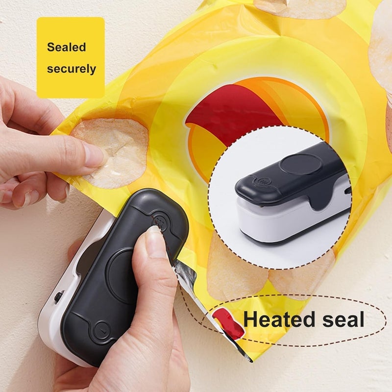 RAMPKD Mini Bag Sealer Machine 2 in 1 Heat Sealer with Cutter Bag Sealer with Cutter Portable Resealer Food Sealing Machine Mini Sealing Machine for Plastic Bags Food Storage Snacks Black - Image 3