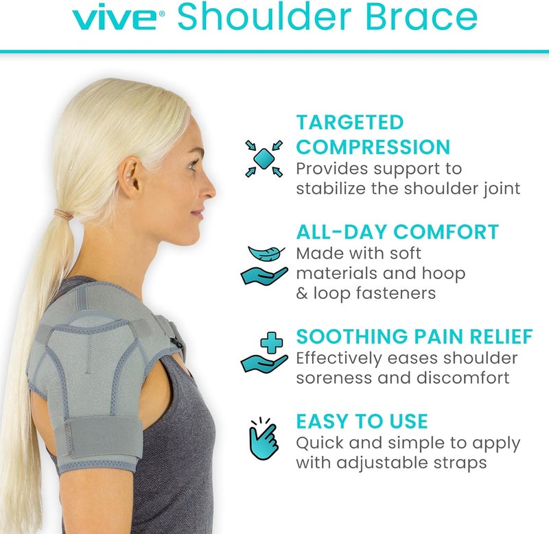 Vive Shoulder Brace for Women  Injury Recovery Compression Support Sleeve  for Rotator Cuff Injuries Arthritis Sprain Dislocation PT  Targeted Inflammation Pain Relief Grey Medium - Image 2
