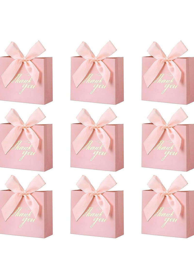 SYOSI Gift Bags, Thank You Party Favor Candy Bags Pure Pink Paper Gift Boxes Mini Paper Gift Bags with Pink Bow Ribbon Decor for Wedding, Bridal Baby Shower (9 Pcs 4.53 x 1.77 x 3.94 Inches) - Image 1
