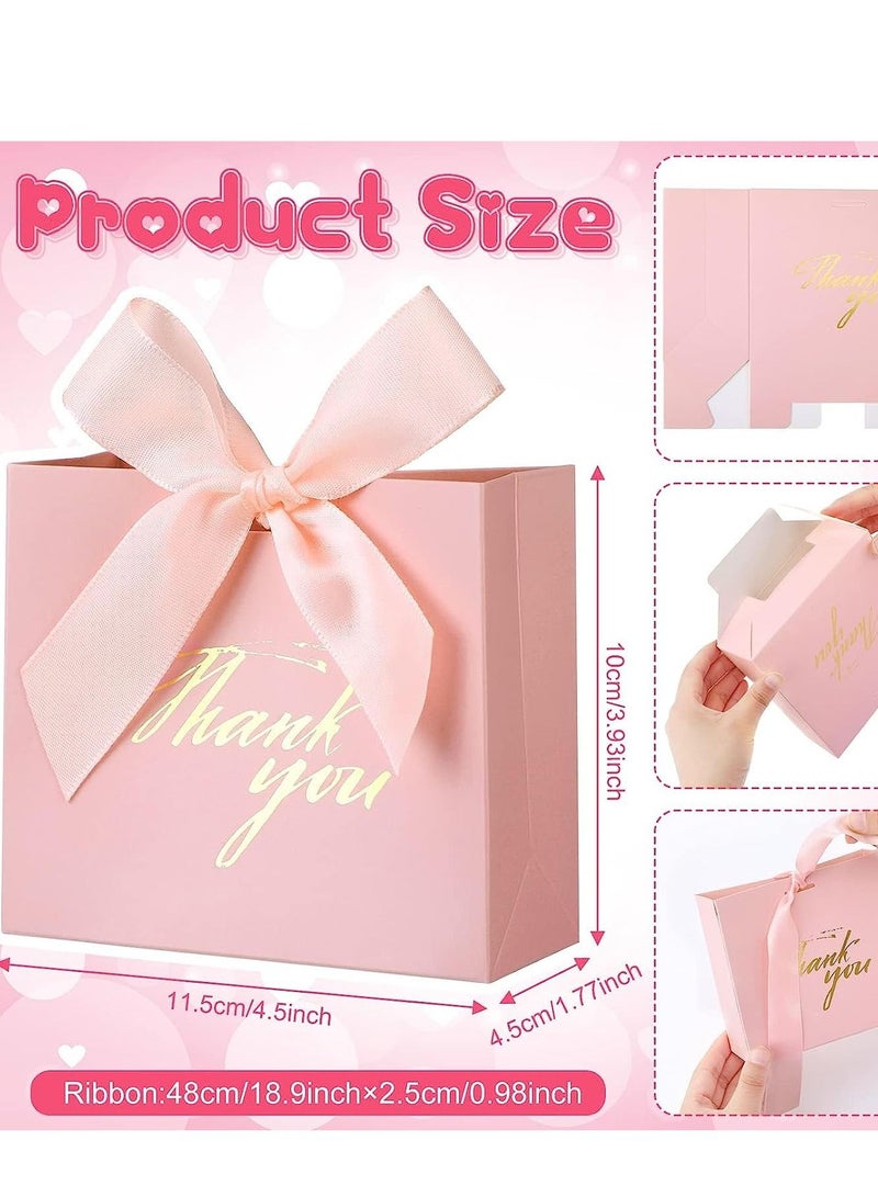 SYOSI Gift Bags, Thank You Party Favor Candy Bags Pure Pink Paper Gift Boxes Mini Paper Gift Bags with Pink Bow Ribbon Decor for Wedding, Bridal Baby Shower (9 Pcs 4.53 x 1.77 x 3.94 Inches) - Image 4