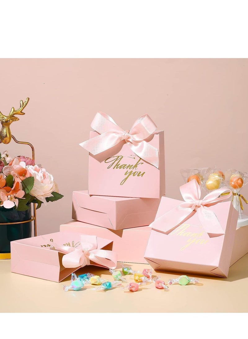 SYOSI Gift Bags, Thank You Party Favor Candy Bags Pure Pink Paper Gift Boxes Mini Paper Gift Bags with Pink Bow Ribbon Decor for Wedding, Bridal Baby Shower (9 Pcs 4.53 x 1.77 x 3.94 Inches) - Image 2