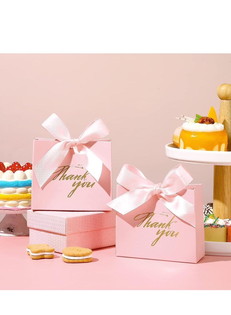 SYOSI Gift Bags, Thank You Party Favor Candy Bags Pure Pink Paper Gift Boxes Mini Paper Gift Bags with Pink Bow Ribbon Decor for Wedding, Bridal Baby Shower (9 Pcs 4.53 x 1.77 x 3.94 Inches) - Image 3
