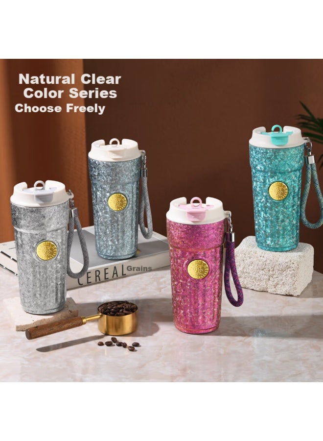 Lebete Pure Titanium Insulated Water Bottle For Men And Women, Stylish Portable Straw Coffee Cup Gift Box Set, Peach Pink 500ml - Image 1