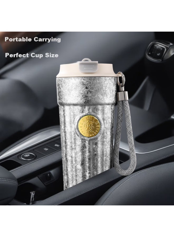 Lebete Pure Titanium Insulated Water Bottle For Men And Women, Stylish Portable Straw Coffee Cup Gift Box Set, Peach Pink 500ml - Image 2