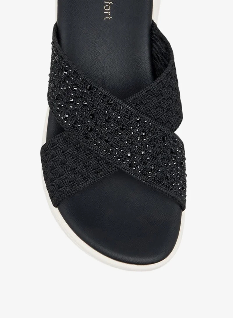 Le Confort BLACK Embellished Cross Strap Sandals for Women | Best Price UAE