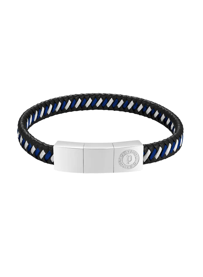 POLICE Twist Black and Navy Woven Leather With Stainless Steel Motif Gents BraceletPEAGB0034001