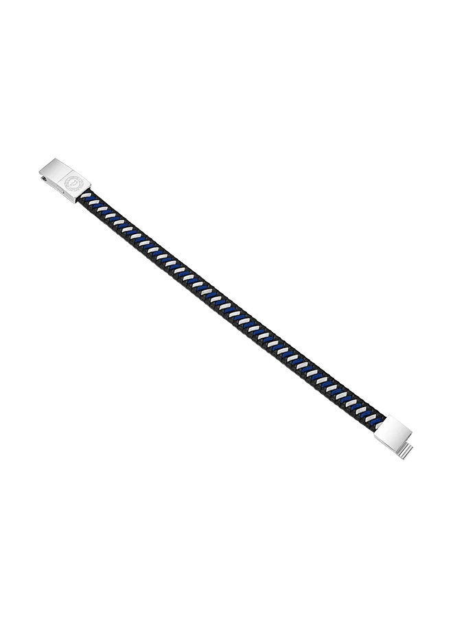 POLICE Twist Black and Navy Woven Leather With Stainless Steel Motif Gents BraceletPEAGB0034001