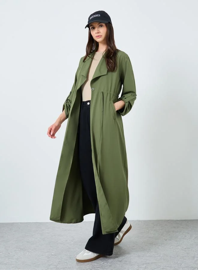 Take Two Take Two Women Solid Trench Coat Kimono with Roll-Up Sleeve