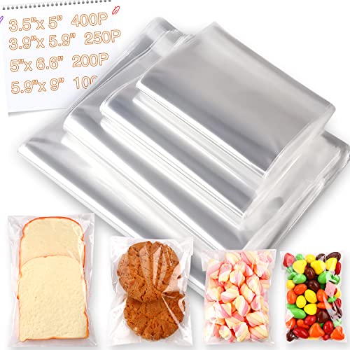 NEOACT 950 PCS Clear Resealable Cellophane Bags 4 Sizes with 3.5×5，3.9×5.9, 5×6.6, 5.9×9 Inches Good for Bakery, Snacks, Candle, Soap, Cookie, Jewelry, Cards - Image 1