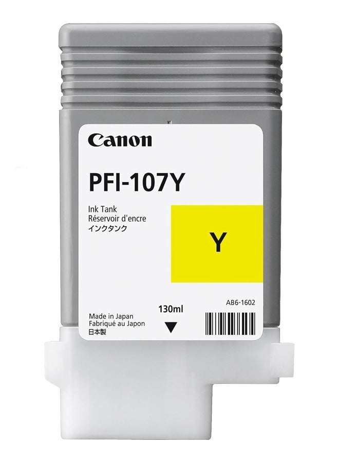 كانون خزان حبر طابعة PFI-107Y أصفر | سعة 130 مل متوافق مع طابعات imagePROGRAF IPF 770/ iPF680/685/780/785 (عبوة واحدة) - Image 1