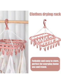 sokany Sock Airer with 32 Clips, Indoor and Outdoor Clothes Hanging Airer, Folding Rotary Clothes Airer for Socks, Underwear and Small Clothes (Pink)  - Image 4