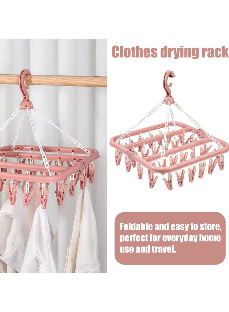 sokany Sock Airer with 32 Clips, Indoor and Outdoor Clothes Hanging Airer, Folding Rotary Clothes Airer for Socks, Underwear and Small Clothes (Pink) - Image 4