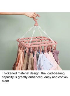 sokany Sock Airer with 32 Clips, Indoor and Outdoor Clothes Hanging Airer, Folding Rotary Clothes Airer for Socks, Underwear and Small Clothes (Pink)  - Image 5
