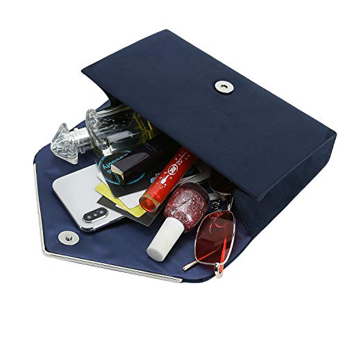 CHARMING TAILOR Faux Suede Clutch Bag Elegant Metal Binding Evening Bag for Wedding/Prom/Black-tie Events (Navy) - Image 5