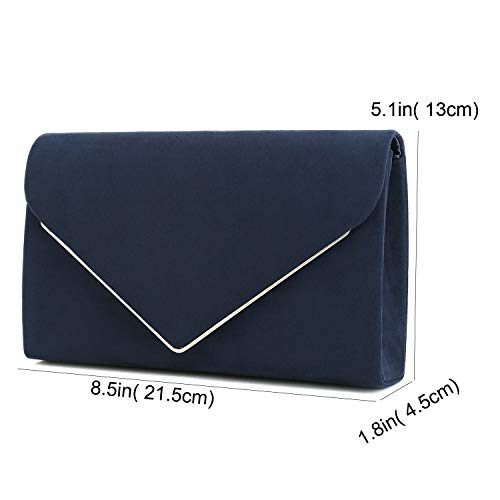 CHARMING TAILOR Faux Suede Clutch Bag Elegant Metal Binding Evening Bag for Wedding/Prom/Black-tie Events (Navy) - Image 3