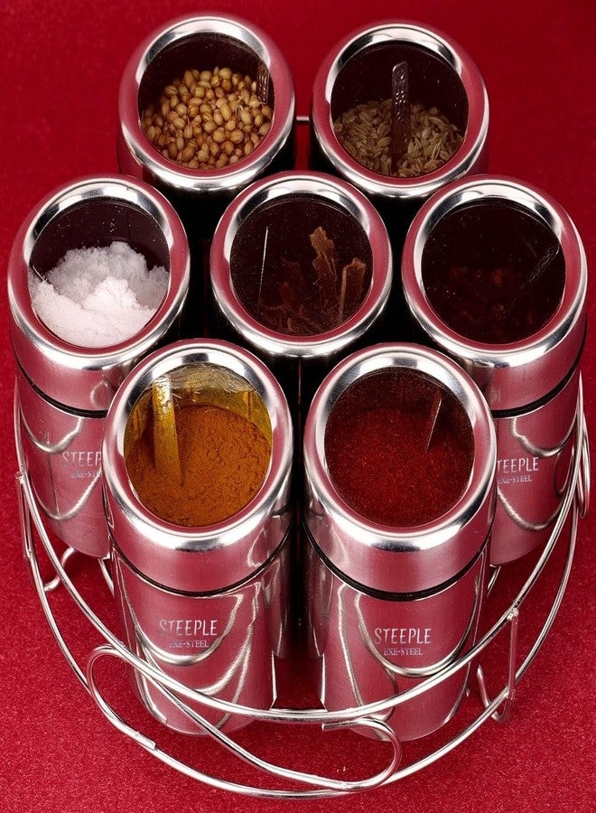 STEEPLE Stainless Steel Containers Circle Shaped Kitchen Storage Containers | Heavy Gauge Stainless Steel Container Set for Kitchen For Dry Fruits,Dal,Spices| Set of 7Pcs - Image 1
