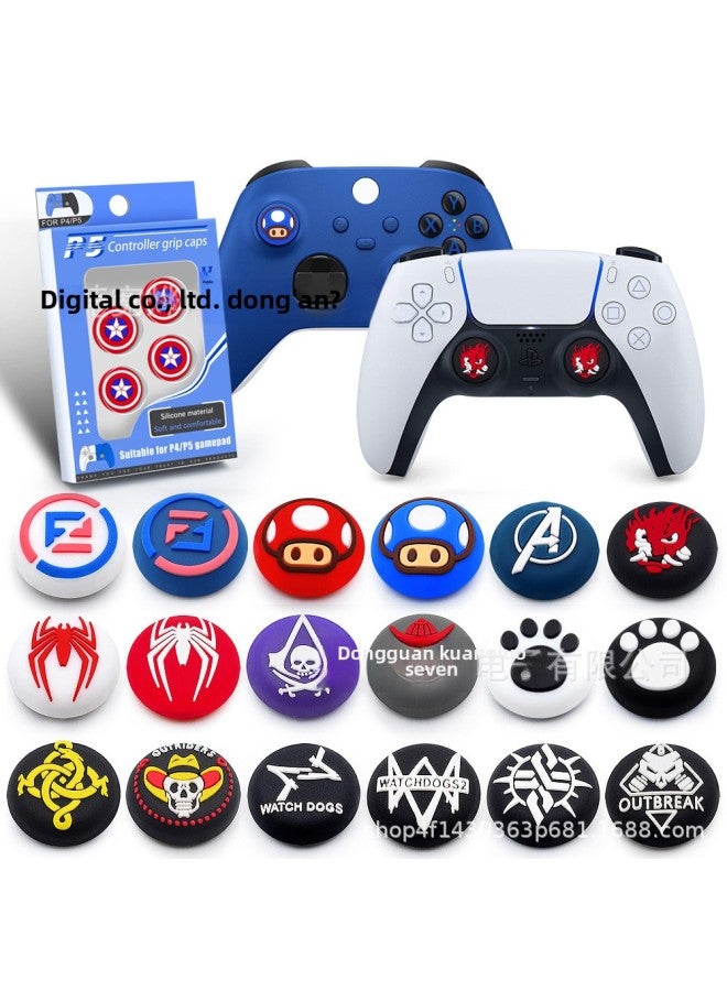 Spot PS5 Handle Rocker Cap Silicone Cap PS5 Gamepad Rocker Protection Cap Key Cap Set-Product Color:White Background EA + Blue Background EV - Image 2