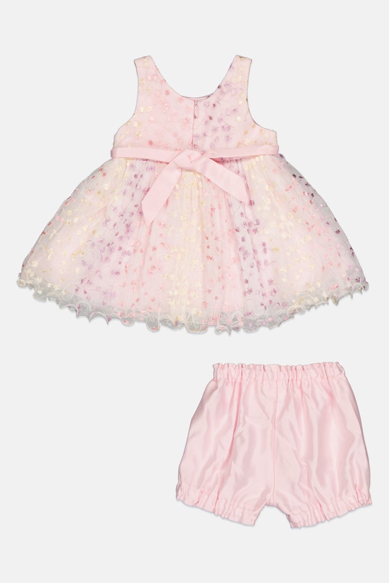 american Princess Toddlers Girl 2 Pieces  Embroidered Party Dress And Shorts, Multicolor - Image 2