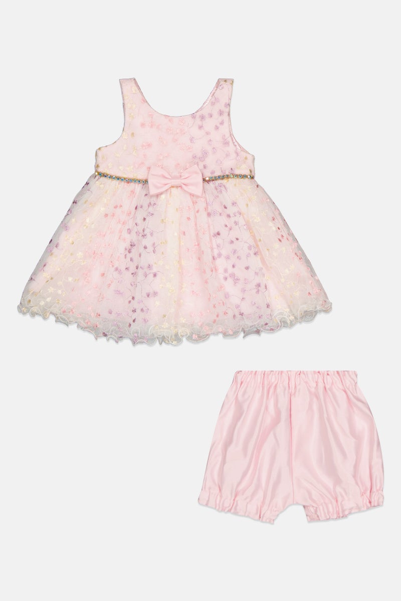 american Princess Toddlers Girl 2 Pieces  Embroidered Party Dress And Shorts, Multicolor - Image 1