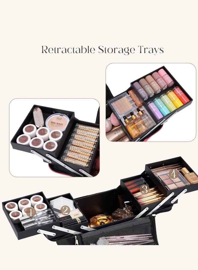 Optico Black Makeup Bag, Double Layer Travel Cosmetic Case, Professional Nail Organizer Case Portable Artist Storage Bag Makeup Travel Train Case Travel Bag Storage Box Makeup Carrying Organizer with Adjustable Dividers for Nail Tools Toiletry Jewelry Makeup Brushes - Image 5