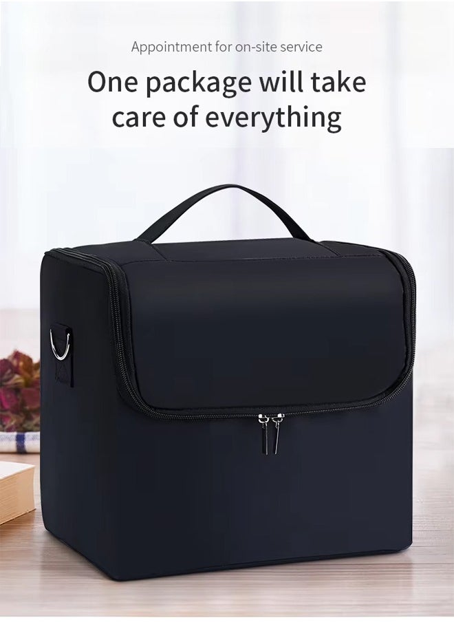 Optico - Black Makeup Bag, Double Layer Travel Cosmetic Case, Professional Nail Organizer Case. Portable Artist Storage Bag with Adjustable Dividers for Nail Tools Jewelry Toiletry Jewelry Makeup Brushes Skin - Image 1