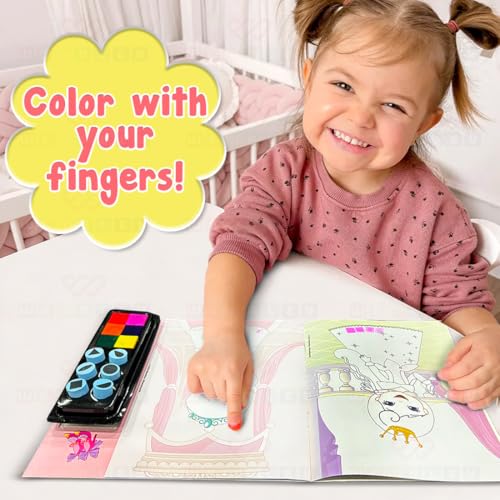 Wembley Princess Finger Painting & Coloring Art Book with 6 Finger Paint Ink & 6 Shape Stamper Thumbprint Art & Craft for Boys & Girls Age 3 4 5 6 + Years Washable Colors Ideal for Birthday Gift - Image 4