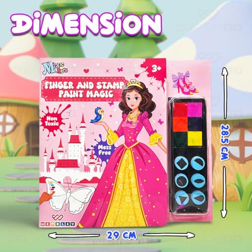 Wembley Princess Finger Painting & Coloring Art Book with 6 Finger Paint Ink & 6 Shape Stamper Thumbprint Art & Craft for Boys & Girls Age 3 4 5 6 + Years Washable Colors Ideal for Birthday Gift - Image 2