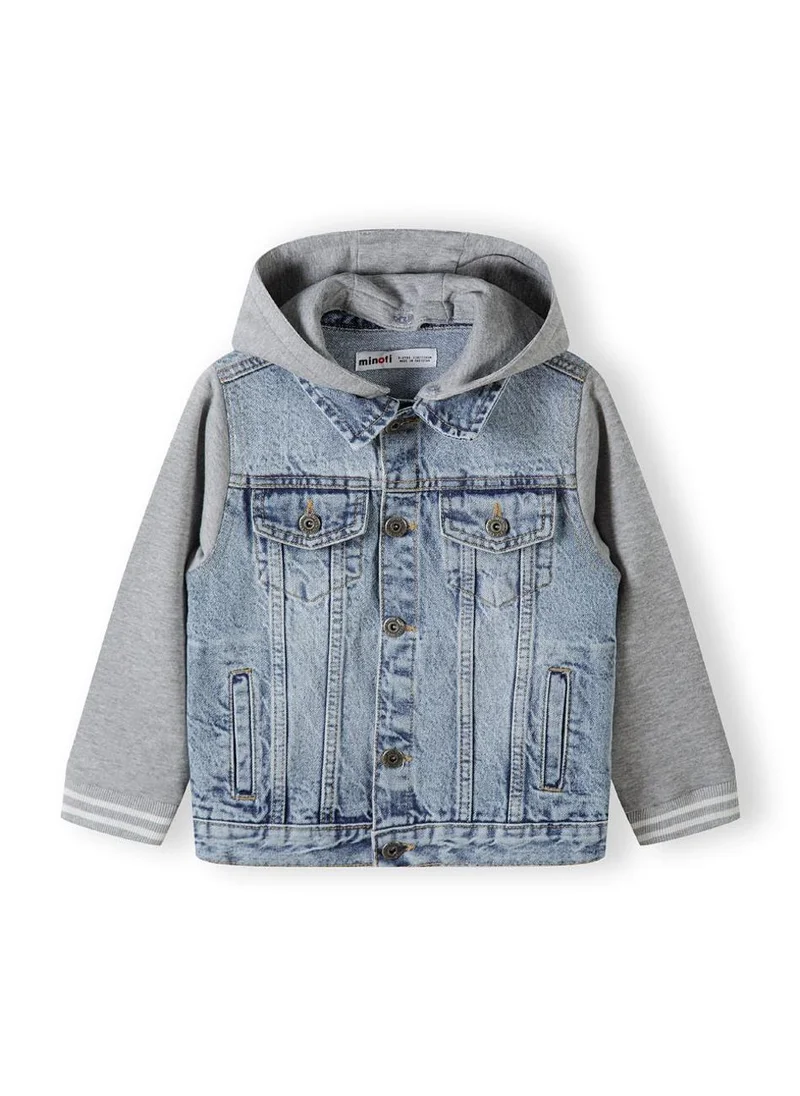 مينوتي Kids Boys Denim Jacket with Fleece Hood and Sleeves