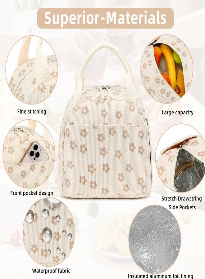 LEDAOU Lunch Box for Women Insulated Lunch Bag Corduroy Lunch Tote Bags Leakproof Cooler Lunch Case for Travel Work Picnic - Image 5