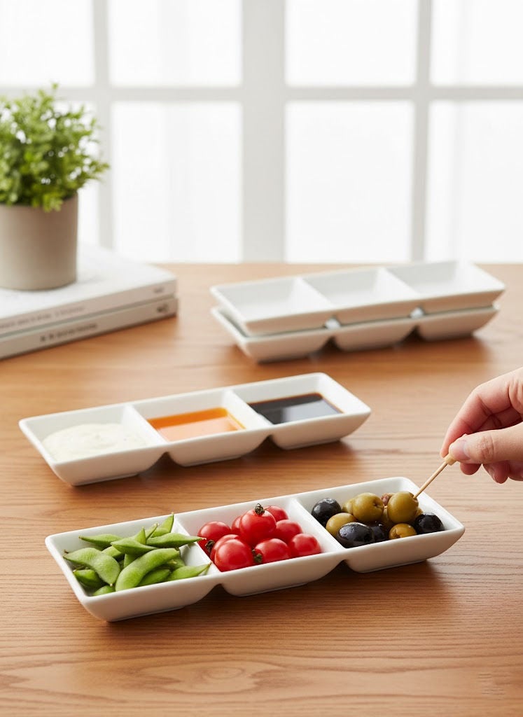 REEM 6-Piece Porcelain Section Plate Set White Medium - Image 1