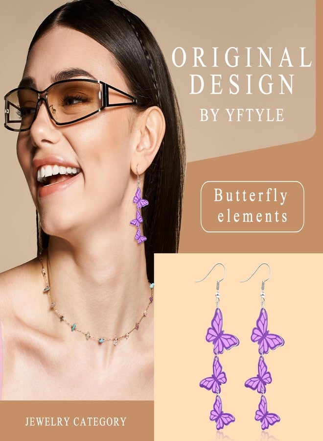 yfstyle Purple Butterfly Dangle Earrings for Women Acrylic Butterfly Earrings Set Spring Wedding Jewelry Gifts Purple - Image 3