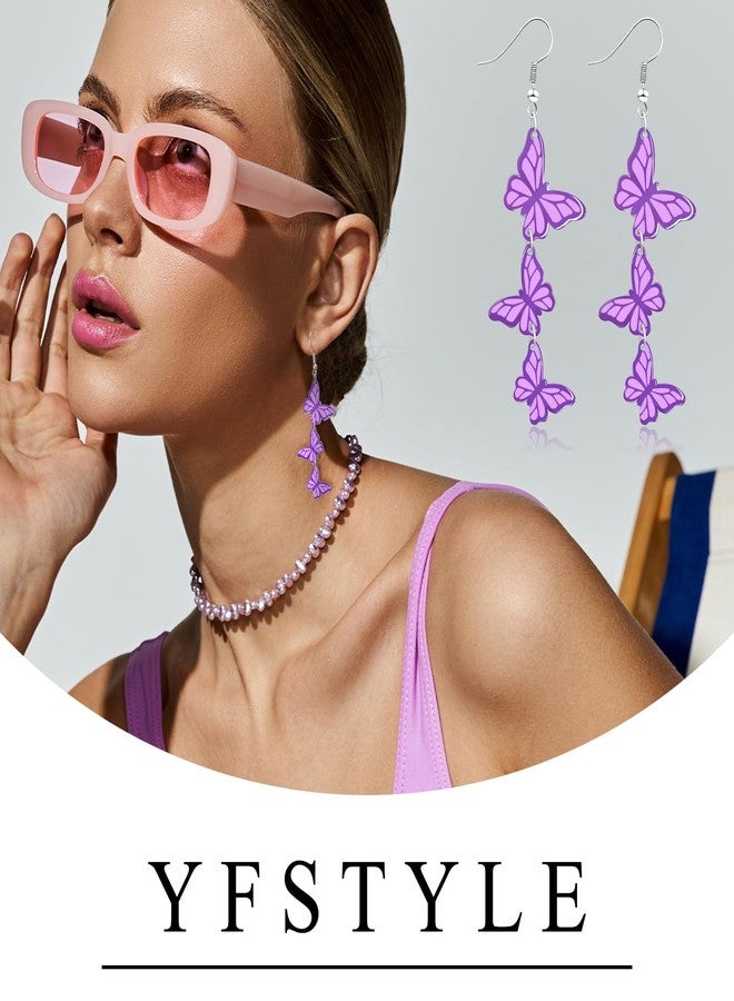yfstyle Purple Butterfly Dangle Earrings for Women Acrylic Butterfly Earrings Set Spring Wedding Jewelry Gifts Purple - Image 4