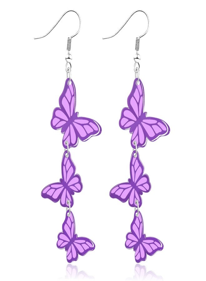 yfstyle Purple Butterfly Dangle Earrings for Women Acrylic Butterfly Earrings Set Spring Wedding Jewelry Gifts Purple - Image 1