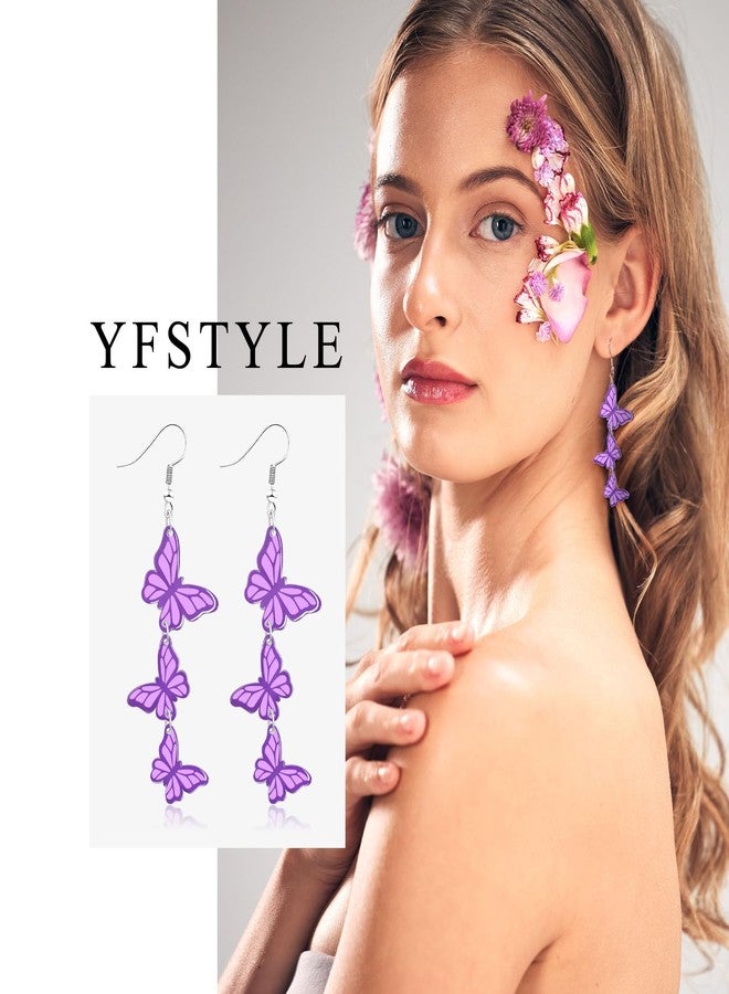 yfstyle Purple Butterfly Dangle Earrings for Women Acrylic Butterfly Earrings Set Spring Wedding Jewelry Gifts Purple - Image 2