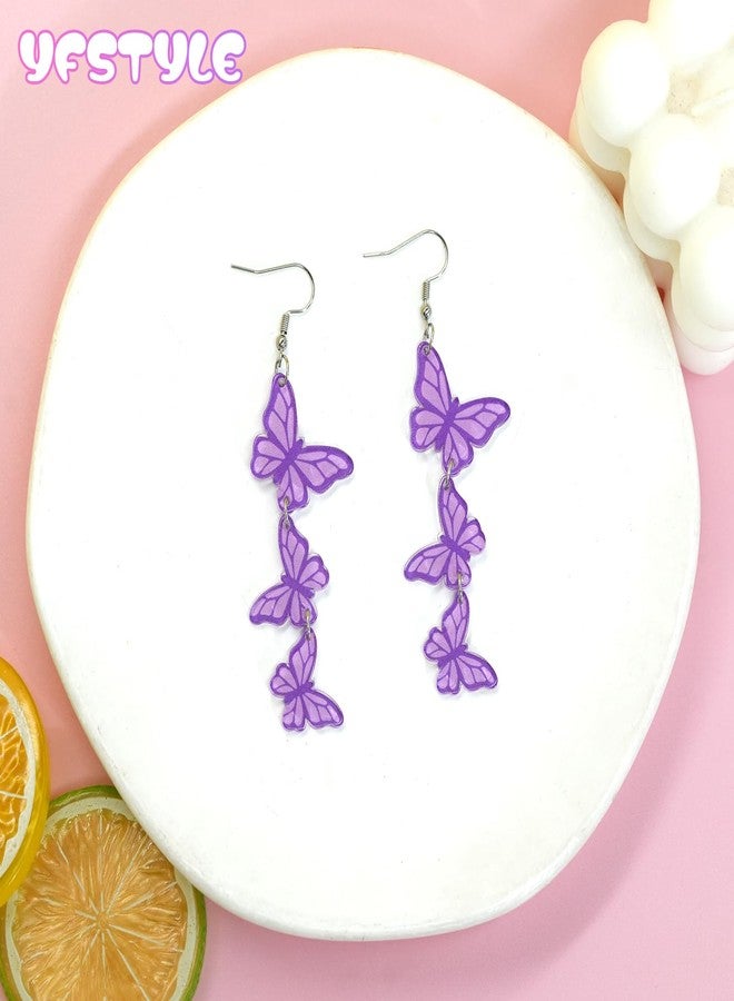 yfstyle Purple Butterfly Dangle Earrings for Women Acrylic Butterfly Earrings Set Spring Wedding Jewelry Gifts Purple - Image 5