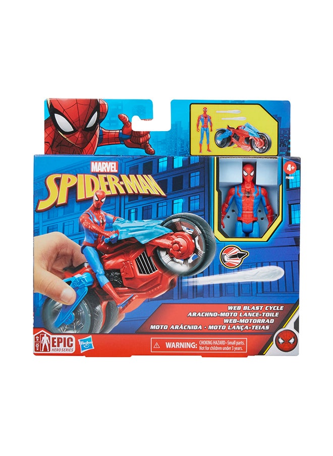 Spider-Man - Marvel Spider-Man Web Blast Cycle 4-Inch Action Figure With Vehicle And 2 Web Projectiles Kids Playset For Ages 4 And Up - Image 1