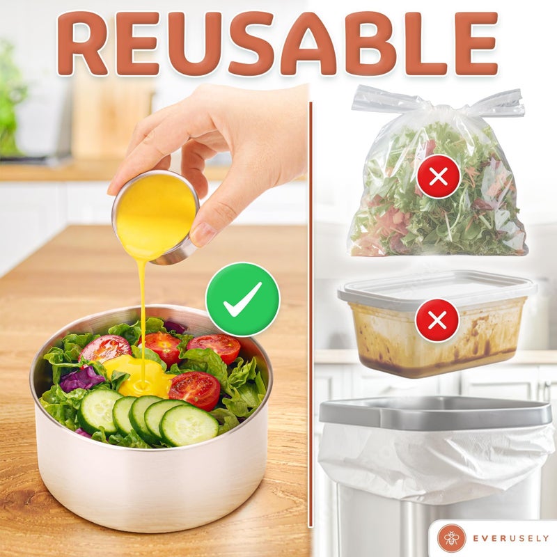 Everusely - Stainless Steel Containers with Lids - Set of 6, Bright Collection - Leakproof Stainless Steel Food Containers - Nesting Snack Holders - Metal Lunch Box - Portable & Reusable Meal Kit - Image 5
