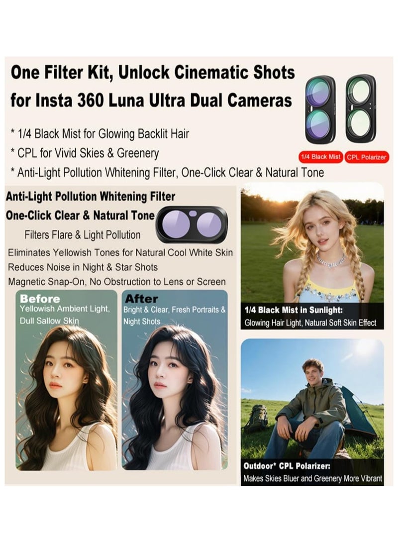 CYNOVA For Luna Ultra Filters Kit for Insta360 Luna Ultra Accessories, 3-Piece | Include Adjustable CPL, Anti-light pollution whitening filter, Black Mist 1/4, Magnetic Quick-Release Lens Filter Set - Image 3