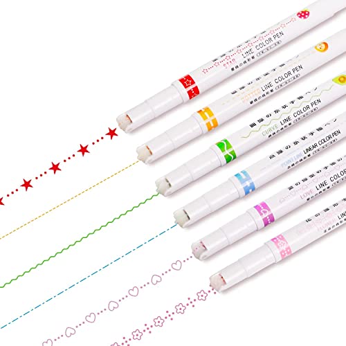 OANGO Linear Roller Color Pens Highlighters With 6 Different Curve Shapes Designer Roller Curve Highlighter Pens For Study Highlighter Pens,Green - Image 2