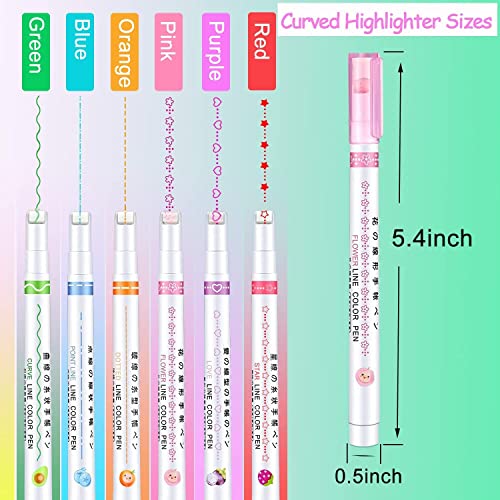 OANGO Linear Roller Color Pens Highlighters With 6 Different Curve Shapes Designer Roller Curve Highlighter Pens For Study Highlighter Pens,Green - Image 3
