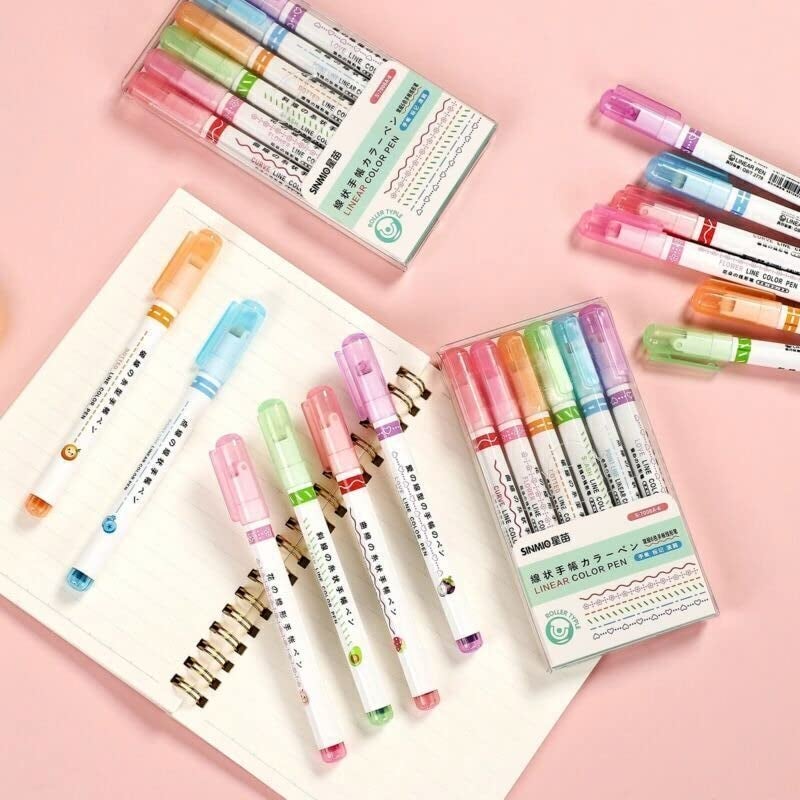 OANGO Linear Roller Color Pens Highlighters With 6 Different Curve Shapes Designer Roller Curve Highlighter Pens For Study Highlighter Pens,Green - Image 5