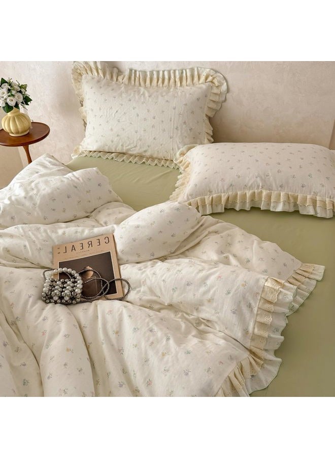 VM VOUGEMARKET 3-Piece Flower Ruffle Duvet Cover Set Twin,Cottagecore Botanical Duvet Cover with Lace Trim,Double-Layer Gauze Cotton Bedding Set,Soft,Breathable & Lightweight for Girls-68 x86 - Image 1
