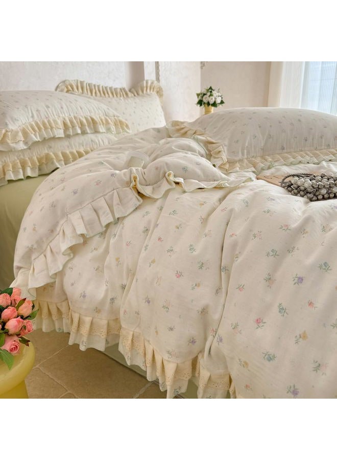 VM VOUGEMARKET 3-Piece Flower Ruffle Duvet Cover Set Twin,Cottagecore Botanical Duvet Cover with Lace Trim,Double-Layer Gauze Cotton Bedding Set,Soft,Breathable & Lightweight for Girls-68 x86 - Image 3